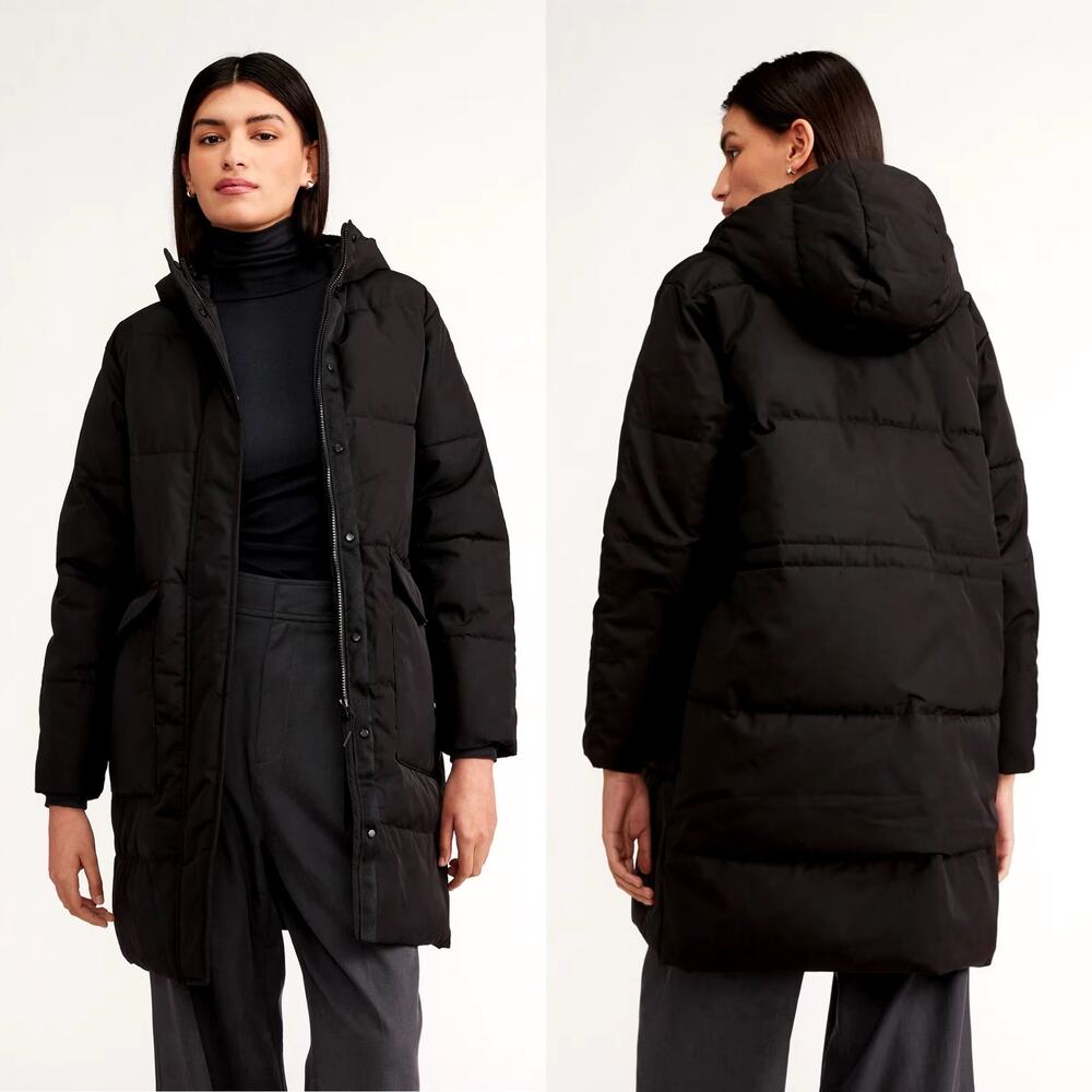 Everlane The ReNew Long Puffer Coat Black Hooded Oversized Women Small